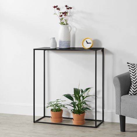 Mesa Consola Malvarrosa metal robusta 92 x 80 x 32 cm - Negro mate [en.casa]