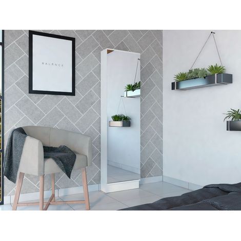 TUHOME Zapatero Ruan XL con Espejo, Cinco Estantes Interiores, Gabinete de Una Puerta, Blanco 47 cm de Ancho x 19 cm de Profundidad x 170 cm de Alto (1/5)