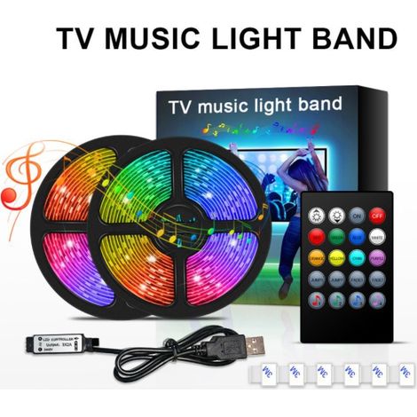 Bande lumineuse LED avec musique et port USB, bande lumineuse multicolore (bande lumineuse de 3 mètres avec 90 lumières) (1/5)