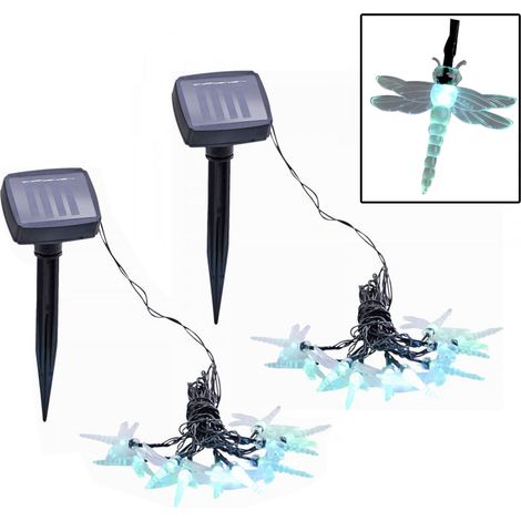 Ensemble de 2 lampes solaires RGB LED extérieur chaînes libellule changement de couleur d'éclairage de jardin coloré