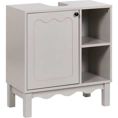 Bathroom Basin Cabinet Light Beige MDF Storage with Shelves Traditional Style Bathroom PENON (1/5)
