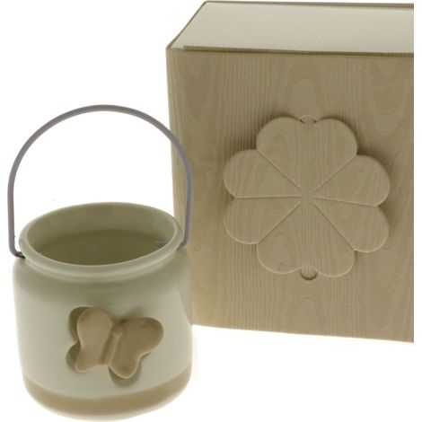 ETM Lanterna Portacandela D 7 Cm H 7 Cm Porcellana con Farfalla Scatola Regalo