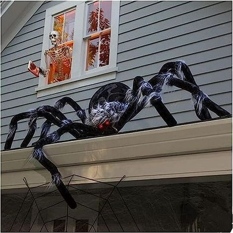 Lot de 100 araignées géantes Halloween 35cm, déco extérieur intérieur maison, jardin terrasse, fête costumée, maison hantée, pelouse, grande taille (1/4)