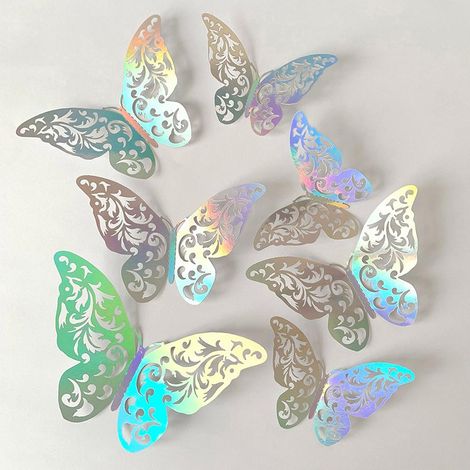 Lot de 12 papillons 3D décoratifs, autocollants muraux papillons ajourés amovibles, à faire soi-même pour décorer une chambre, une fête ou un mariage. (1/5)