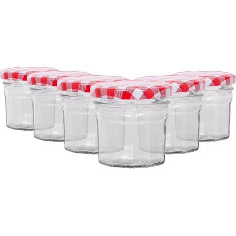 6X 110ml Pots de Confiture en Verre avec Couvercles Vichy Rouge - Vide Couvercle à Pas de Vis Cuisine Nourriture Miel Pimenter Conservation Mise en Conserve Stockage Ensemble (1/5)
