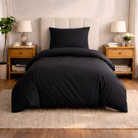 Literie Super Douce Housse de Couette 135x200 cm 2 Parties + taie d'oreiller 80x80 cm, 100% Microfibre brossée, Noir (1/5)