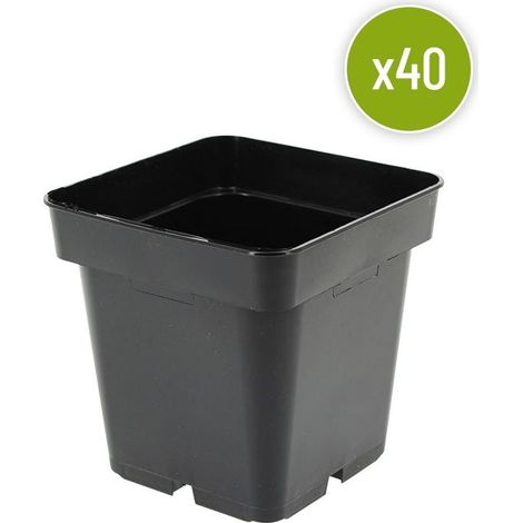 Lot de 40 POTS CARRÉS NOIRS 1L – Pots PVC rigides 11x11x11 cm