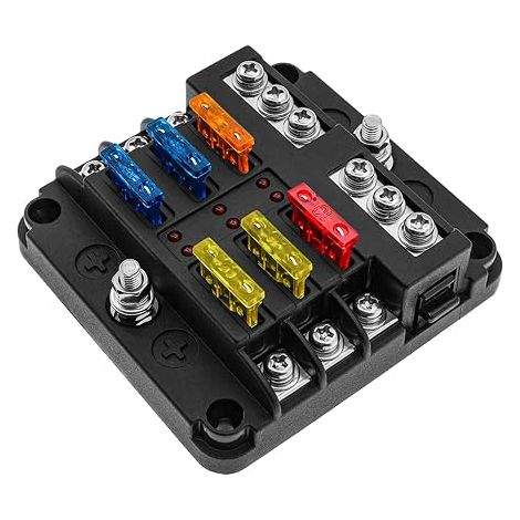 Fuse Box 12 V, Fuse Holder Blocks Fuse Blade with LED Indicators Protective Cover for 12 V/24 V Car Automobile Boat Marine Truck SUV (1/5)