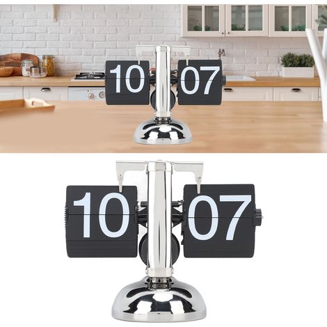 Horloge à affichage automatique en acier inoxydable 304 de style européen, horloge de salon rétro et simple, petite horloge mécanique à affichage à balancier, horloge noire 24 heures à un seul pied. (1/5)