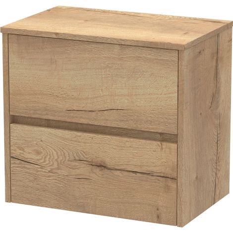 Chartley Contemporary 2 Drawer Wall Hung Vanity Unit with Worktop, Autumn Oak, 600mm