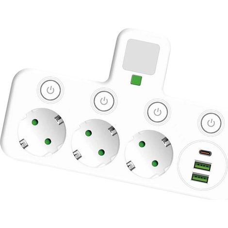 Multiprise murale de bureau avec interrupteurs indépendants, protection contre les surcharges et veilleuse