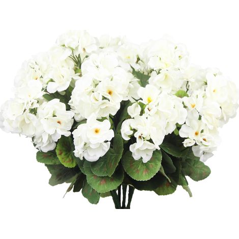 Set of 6 artificial geranium flowers, outdoor decorative plants, UV-resistant, ideal for gardens, interior decoration, patios, vases and table decorations – white (1/5)