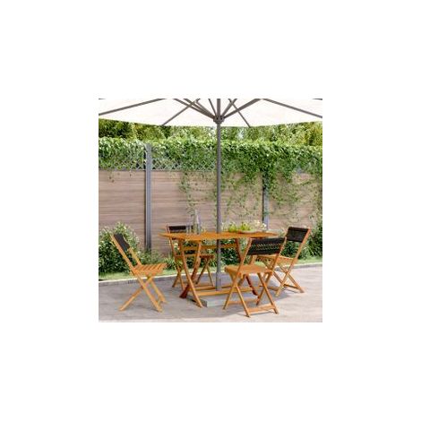 Chaises de jardin pliantes lot de 4 noir bois d'acacia massif (1/5)