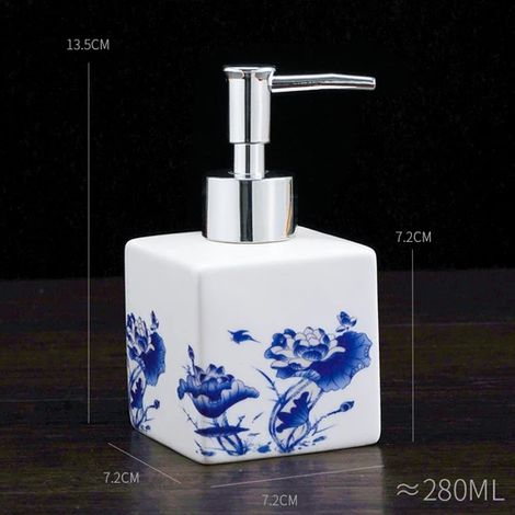 (E280ml-280 450ML) Flacon de lotion pour le bain en céramique rétro de haute qualité, type pression, en forme de lotus, distributeur de shampoing pour salle de bain, flacon de shampoing pour hôtel, ac (1/5)