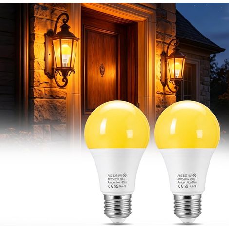 Ampoule LED E27 Extérieur Chaude Jardin, Blanc Chaud 2000K, 9W Équivalent 60W, Non Dimmable, Réduction la Lumière Bleue pour Porche Terrasse Balcon Deck Chambre, Lot de 2 (1/5)