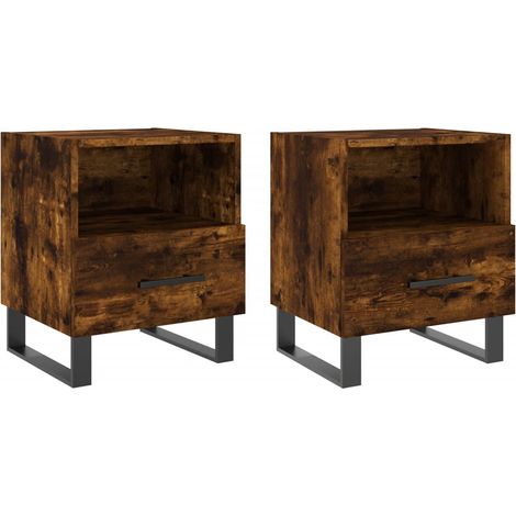 Juego de 2 mesitas de noche con cajón y compartimento abierto 40 x 35 x 47,5 cm madera de ingeniería marrón y hierro DEC035812 (1/5)