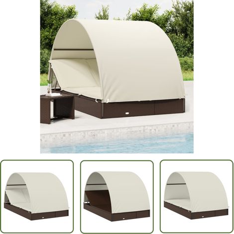 The Living Store 2-Personen-Sonnenliege mit Dach Braun 211x112x140 Poly Rattan - Sonnenliege - Gartenmöbel - Loungemöbel - Outdoor Möbel - Pool Accessoire (1/5)