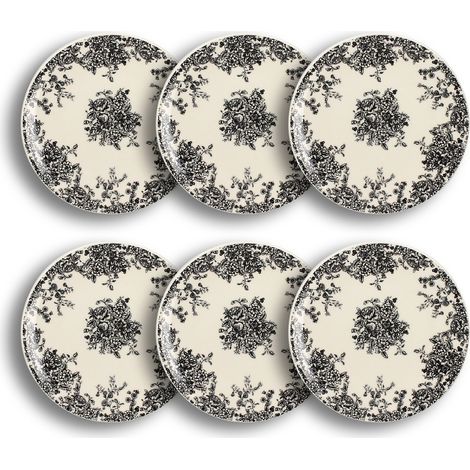 Lot de 6 assiettes à dessert en grès 19,5cm, FLORALI