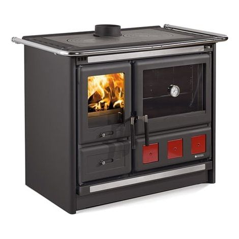 Cucina a Legna Nordica XXL 5.0 VST con Maiolica Inferiore Bordeaux e Finitura in Acciaio Nero/Antracite