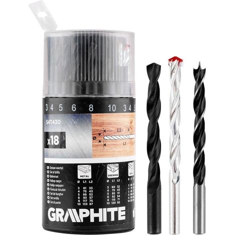 Graphite 54T430 Juego de 18 Brocas Negras para Taladro