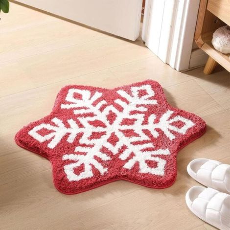 Bequeme und warme Badezimmermatte, beflockte saugfähige Matte, weihnachtliche Schneeflocken-Badezimmerdekoration, waschbar, saugfähig, Mikrofaser, rutschfest (Schneeflocke)