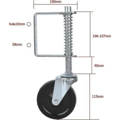4 Inch Rubber Gate Wheel Spring Loaded Swivel Caster Heavy Duty 220lbs Load Capacity (1/5)
