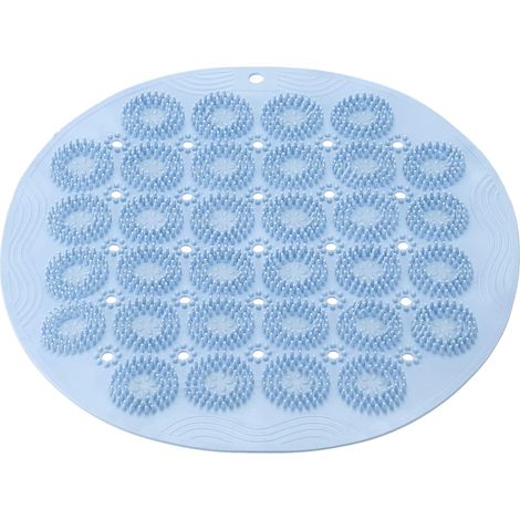 Tapis de bain, tapis de douche rond 30 cm × 30 cm en PVC antidérapant avec trous de drainage et ventouses, adapté aux baignoires, bleu (1/4)