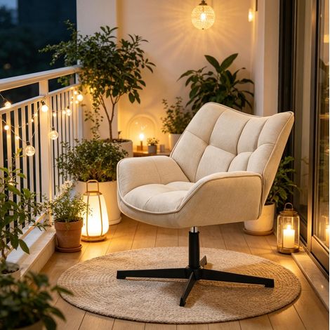 Sillón giratorio 360° con reposabrazos lino OKMYHOME (1/3)