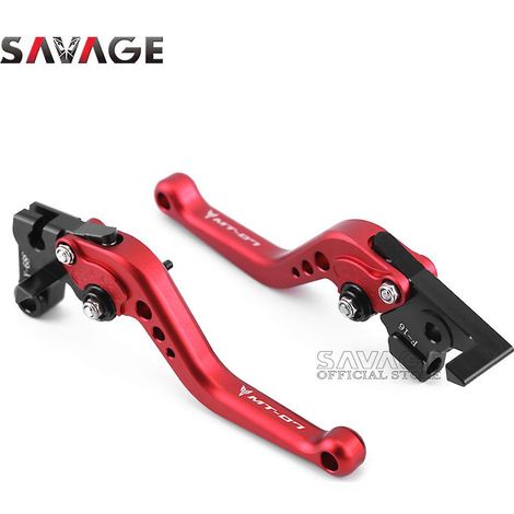 Leviers de frein et d'embrayage courts avec logo pour motos Yamaha MT-07, FZ-07 et MT-09 (2014-2020), poignées réglables, rouge. (1/5)