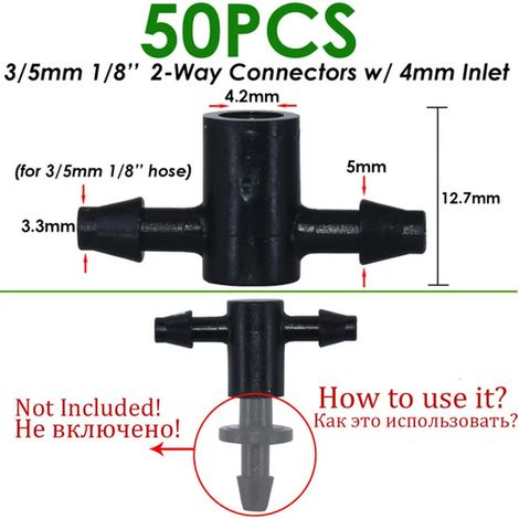 (KSL01-920-50PCS) Raccord en T à 3 voies barbelé 1/8'' pour tuyaux d'irrigation goutte à goutte, outils de jardinage (1/4)