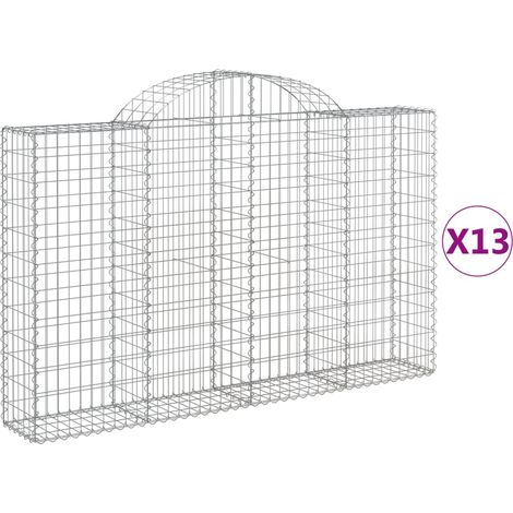 Cestas de gaviones muro de contención arqueado valla de jaula 13 piezas 200 x 30 x 120/140 cm hierro galvanizado Plata 020040356