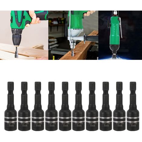 Lot de 10 adaptateurs de filière de taraudage à tête carrée et tige hexagonale M8×48mm 1/4 pouce pour mandrins de taraudage de perceuses électriques (noir) (1/5)