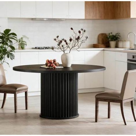 Runder Esstisch 120 cm, schwarz, Holzplatte, Metallgestell, für 6 Personen OKMYHOME (1/5)