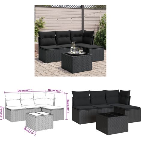 5-tlg. Garten-Sofagarnitur mit Kissen Schwarz Poly Rattan - Gartenmöbel Set - Esszimmergarnitur - Outdoor Möbel - Lounge Sofa - Rattan Gartenmöbel - Home & Living (1/3)