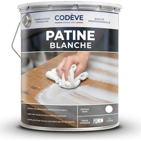 Codève Bois – Patine blanche 5 L – Lasure extérieure pour bois dur – Blanchissement en profondeur des fibres et pores – Séchage rapide