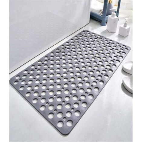 TPE Anti-Slip Antibacterial Shower Mat,75x43 CM Bathtub Bath Mat Mildew Resistant and Machine Washable Foot Mat for Shower or Bathtub,Round Hole Gray (1/4)