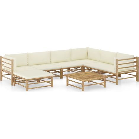 8-tlg. Garten-Lounge-Set mit Cremeweißen Kissen Bambus
