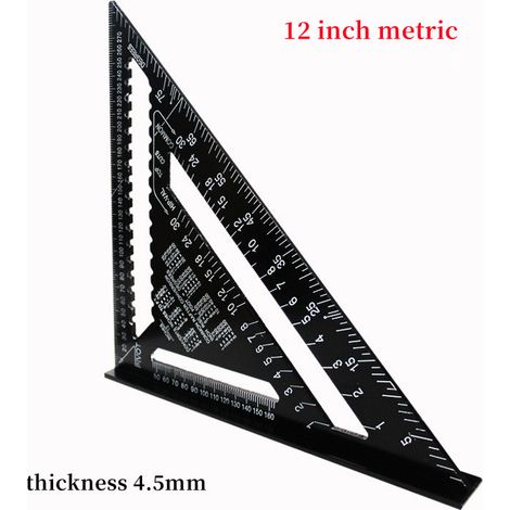 Équerre de menuisier en alliage d'aluminium de 12 pouces, angle droit de 90 degrés, règle de marquage décorative multifonctionnelle et épaisse (métrique)