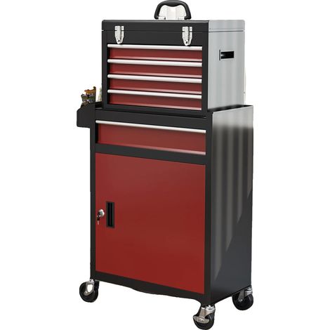 Carro de herramientas, fabricado en acero y MDF, dimensiones 36,5" de largo x 18" de ancho x 37" de alto, capacidad de carga 330 lbs, múltiples cajones y puertas, ruedas giratorias. (1/5)