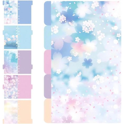 Set of 5 A5 6-Hole Plastic Dividers with Cherry Blossom and Starry Sky Design and Light Dots (1/5)