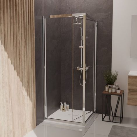 Cuisibane – Paroi de douche d'angle 80x80 cm – Porte coulissante rentrante – Verre sécurit anticalcaire 6 mm – Aluminium – Hauteur 190 cm (1/5)