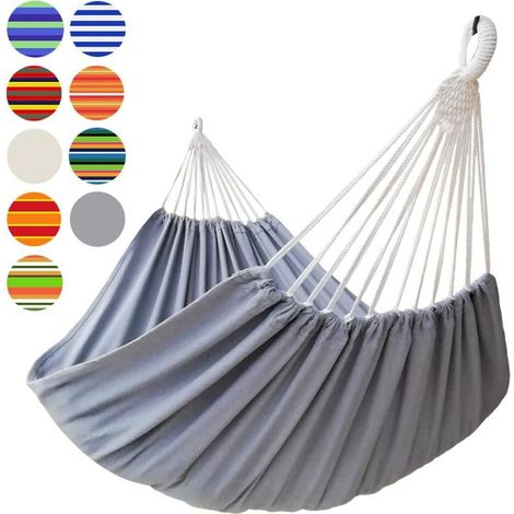Hamac 2 places avec toile 220 x 150 cm - longueur totale 330 cm - charge 250 kg - pour jardin intérieur et extérieur - gris (1/4)