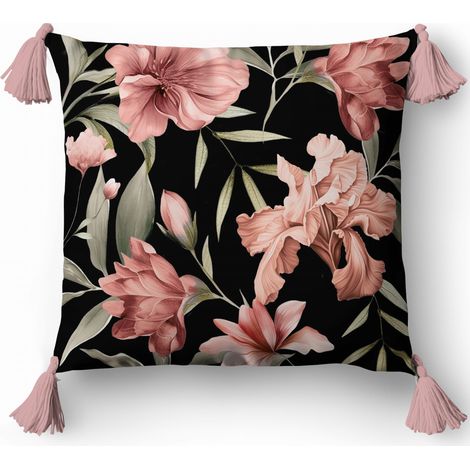 Coussin décoratif 45x45 cm, motif floral bohème (1/2)