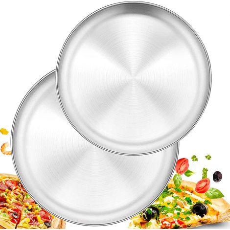 Pizza Baking Tray Non-Stick Round Oven Trays Baking Tray Stainless Steel Dinner Plate Pizza Mold Pizza Tray Cake Tray for Pizza Pastry 2 Pieces (1/5)