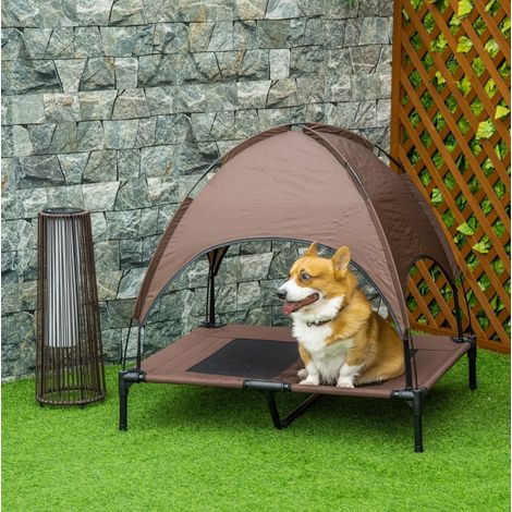 Cama elevada para perro con toldo metal marrón OKMYHOME (1/3)