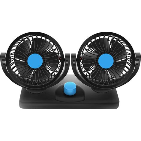 Mini ventilatore per auto a doppia testa, silenzioso, alimentato tramite USB, con rotazione a 360° e 4 velocità, ideale per auto, camion, SUV e camper. (1/5)