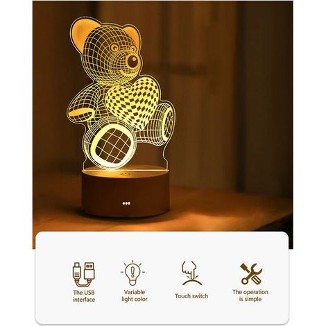 3D LED night light USB tactile bedside lamp bureau 3 Colors change touch remote control desk lamp movie fans room decor kids night story lighting--Bisounours (1/4)
