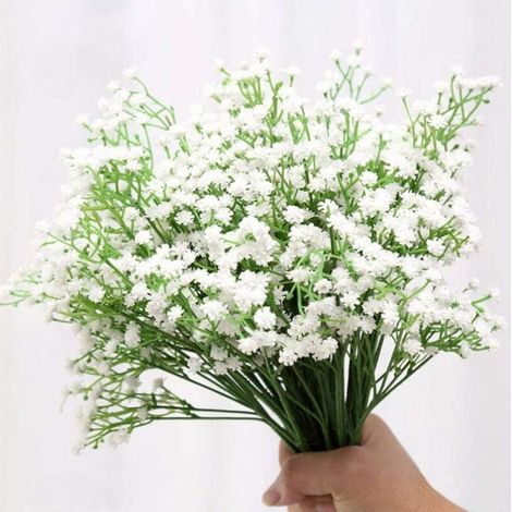 (Blanc) 10 bouquets de fleurs artificielles décoratives de gypsophile en fausse soie pour les bouquets de mariée, la décoration DIY. (1/5)