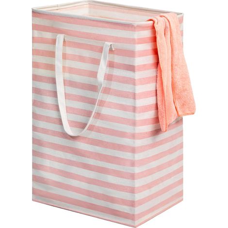 Grand panier à linge 75 L - Panier à linge autoportant imperméable avec poignée extensible - Panier à linge pliable et haut rose (1/5)