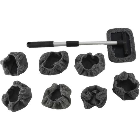 Brosse de nettoyage pour vitres de voiture, outil de nettoyage de pare-brise avec manche extensible en aluminium et 8 embouts en microfibre (1/5)